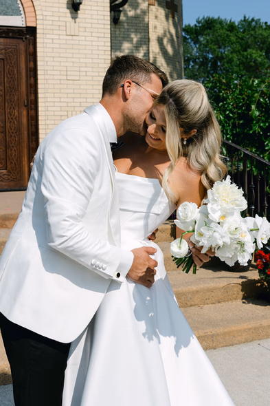 Romantic couple portrait at vineyard wedding Niagara-on-the-Lake with soft light