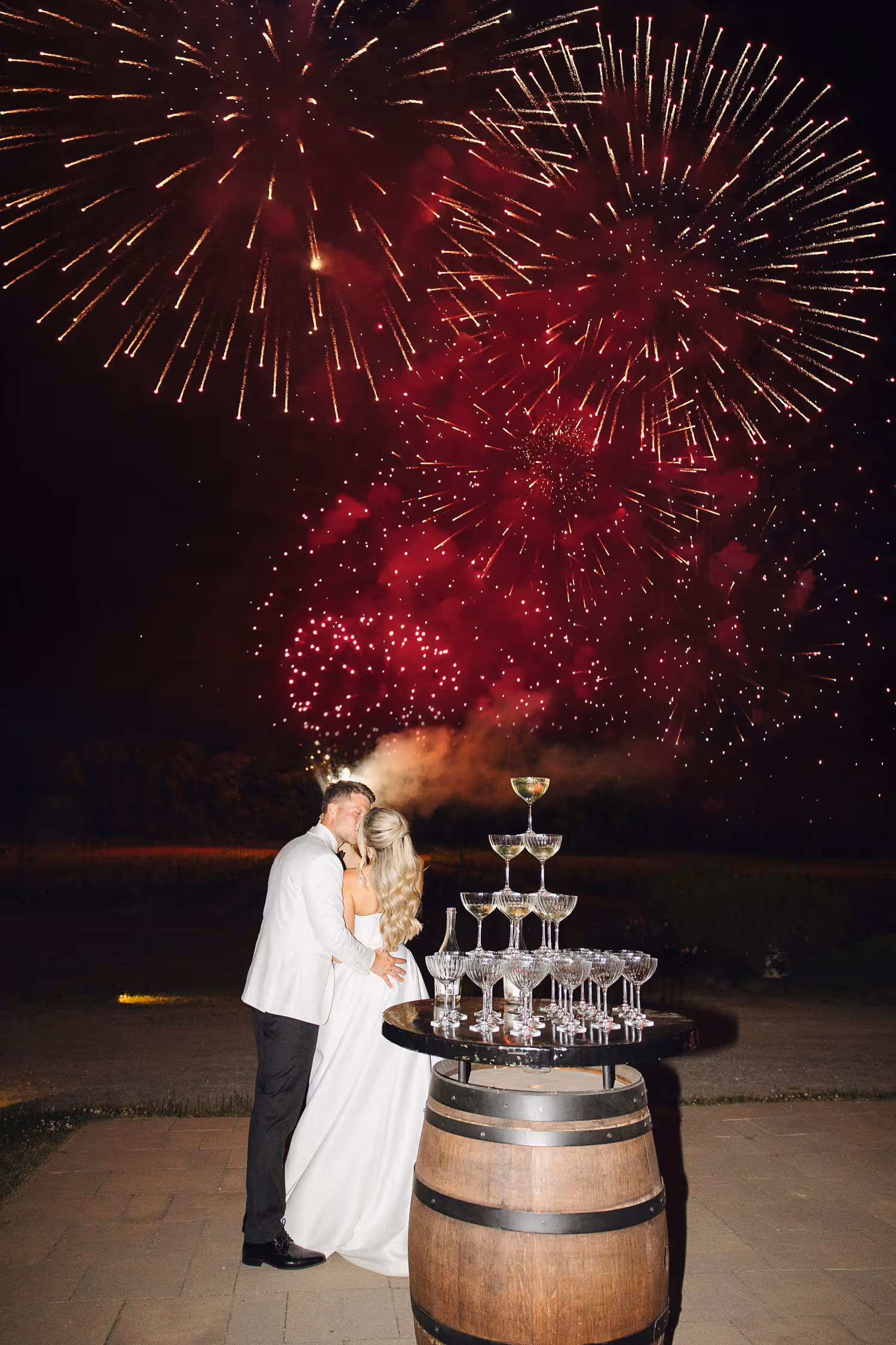 Editorial fireworks moment at a wedding reception in Niagara