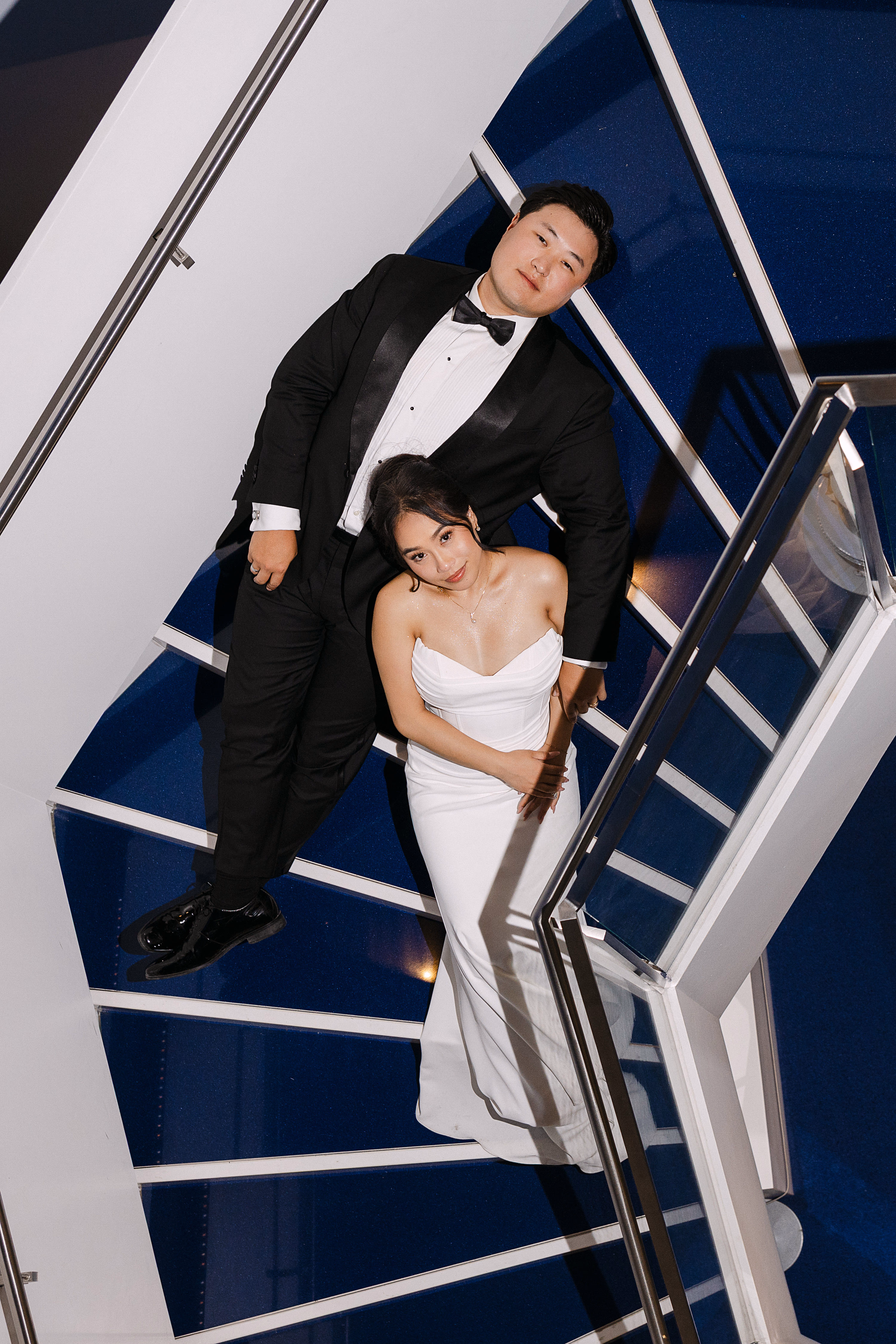 Couple posing at Aga Khan Museum wedding courtyard