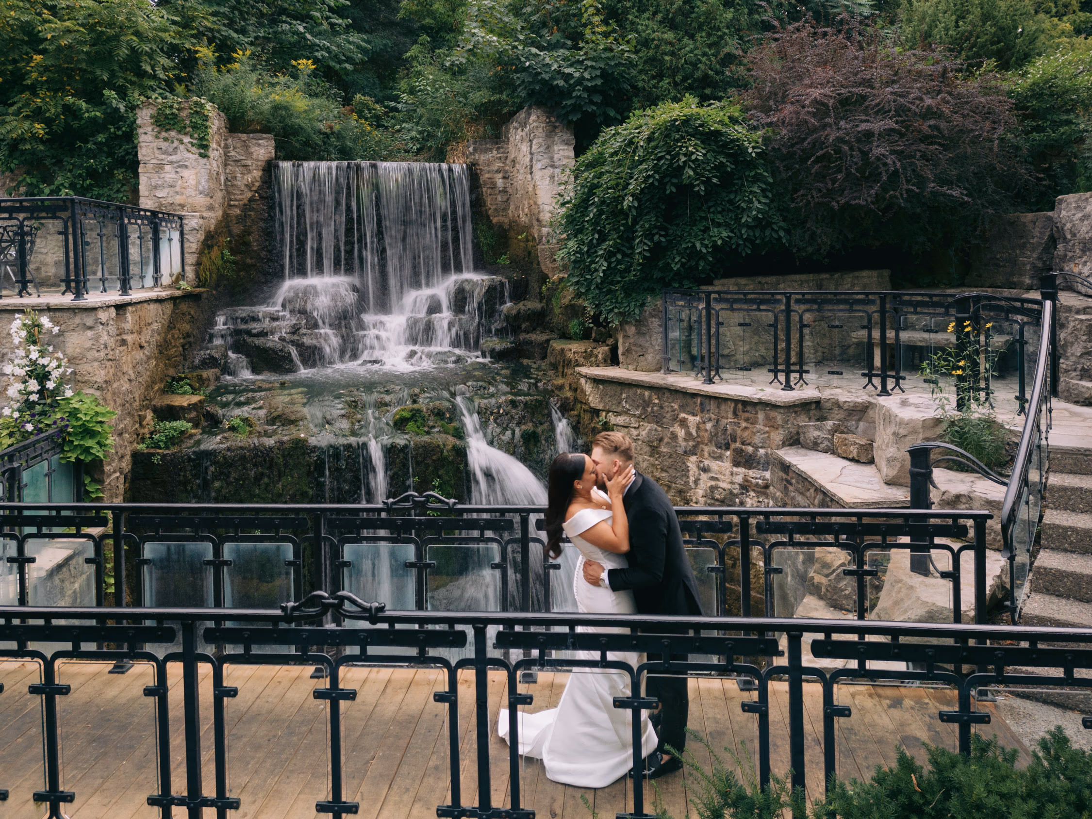 Ancaster Mill Wedding Photos near the waterfall