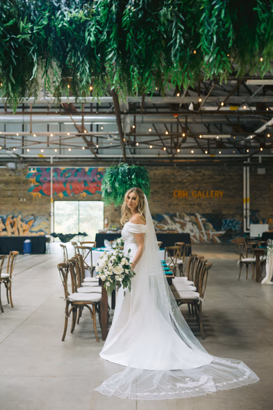 bride posing at Evergreen Brickworks