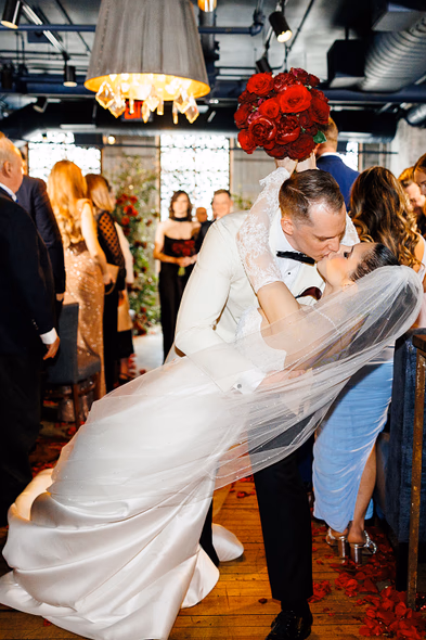First kiss after wedding ceremony at George Restaurant