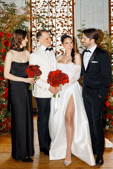 Wedding at George restaurant Toronto elegant bride and groom with guests