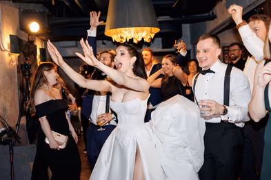 George restaurant wedding photography lively dance floor celebration