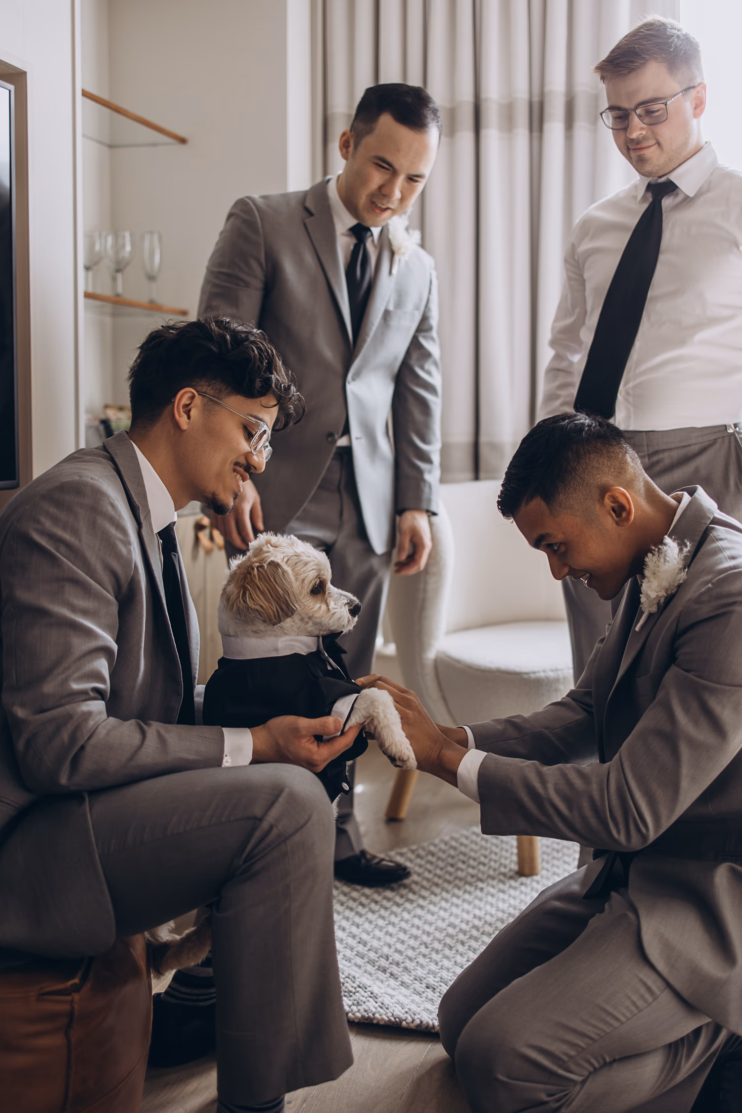 groomsmen with a dog photo idea