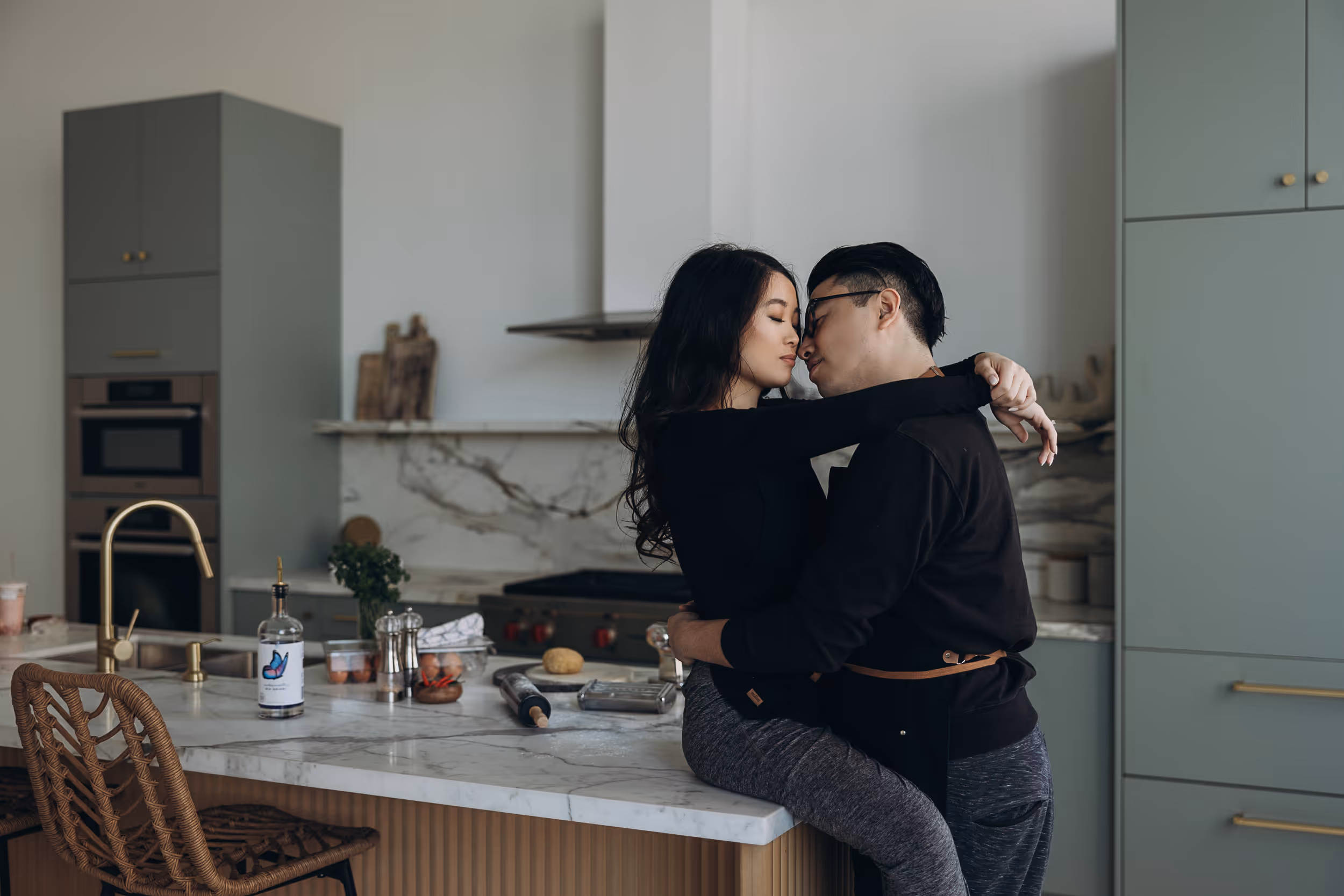 engagement photo at the kitchen