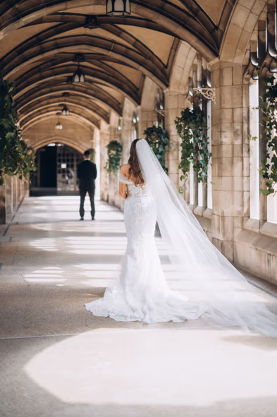 knox college chapel bride walking