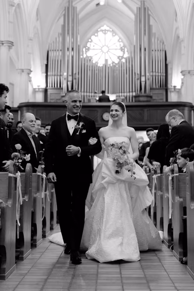 bride enters the isle with father at St. Basil’s Catholic Parish
