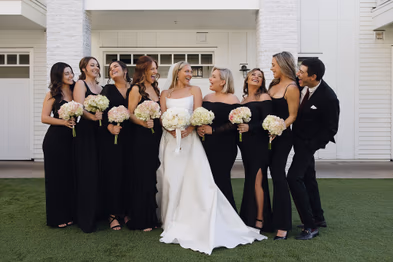 Wedding party group photo of bridal party at Lido House