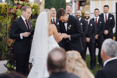 Bride and groom exchanging vows during Lido House outdoor ceremony