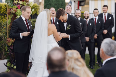 Bride and groom exchanging vows during Lido House outdoor ceremony
