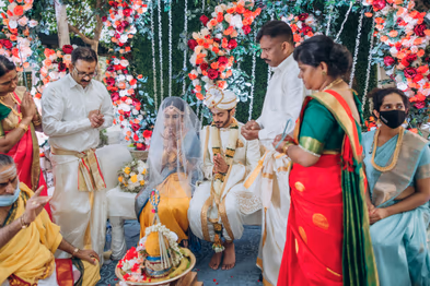 Tamil wedding ceremony under floral mandap at Madison Garden wedding Toronto
