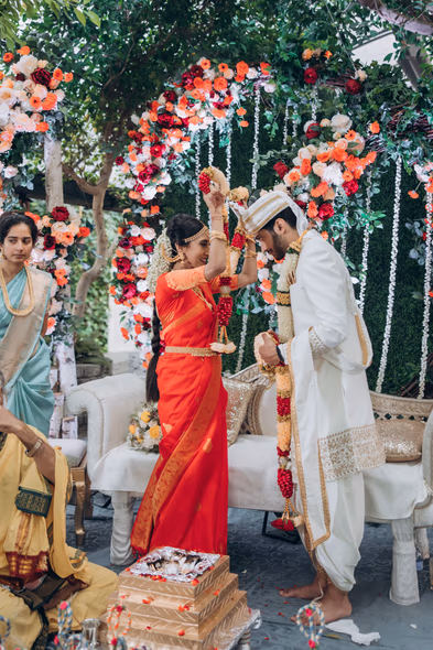 Hindu wedding tradition with bride and groom at Madison Garden wedding in Ontario