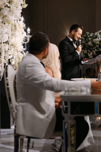 white floral centerpieces at The Arlington Estate wedding reception Vaughan — Astora Studio