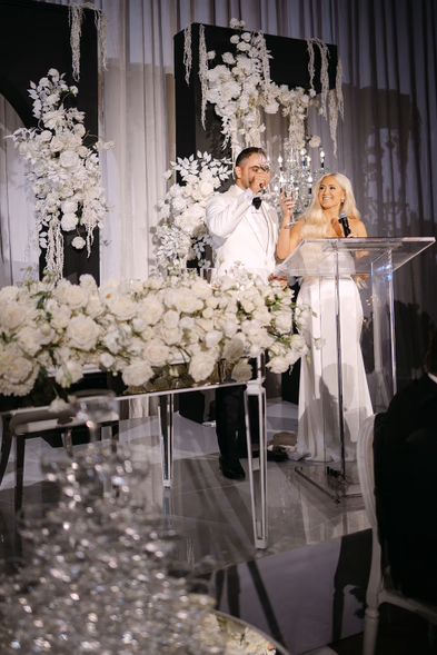 champagne tower at The Arlington Estate wedding reception Vaughan — Astora Studio