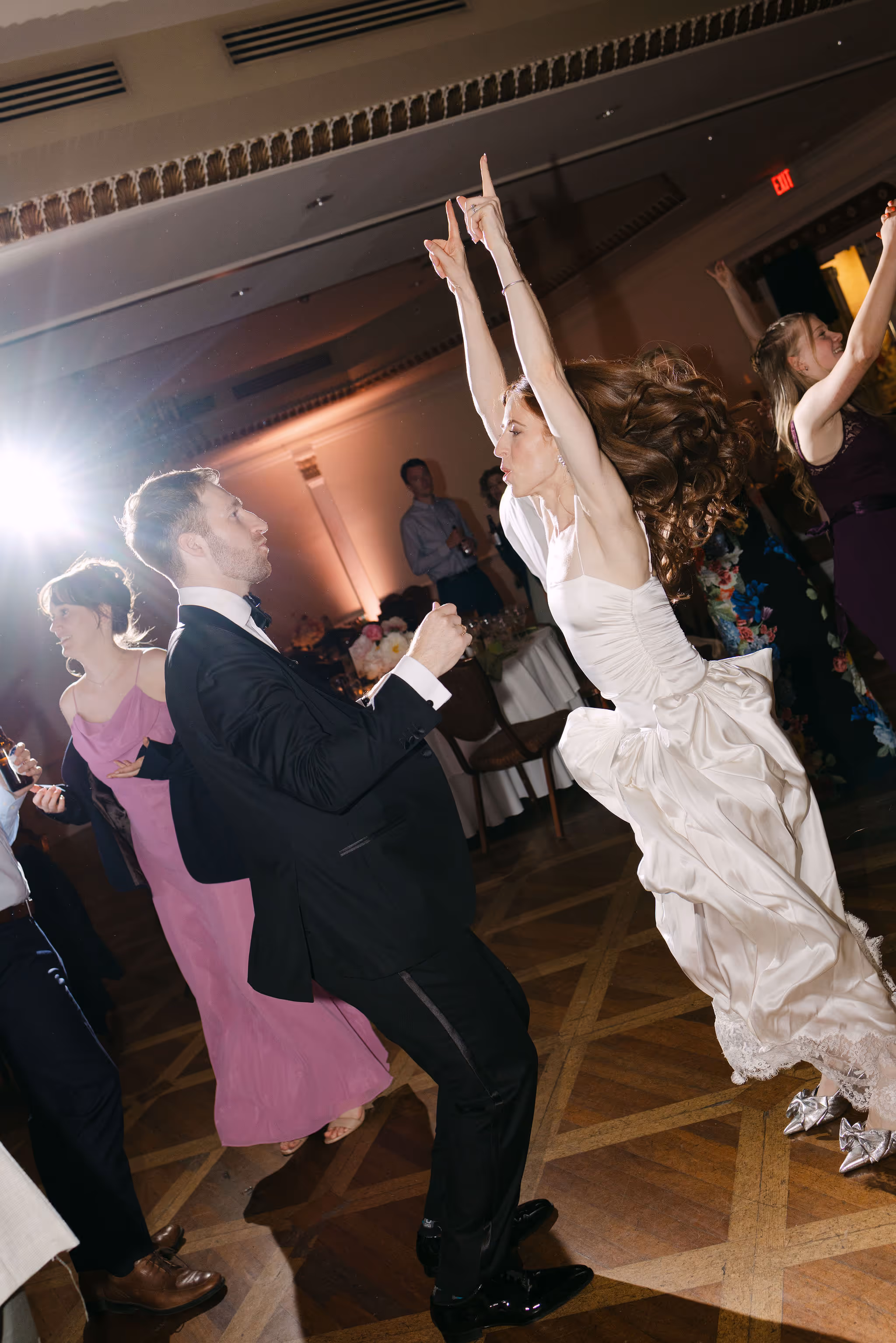 dance floor moment with bride and groom dancing