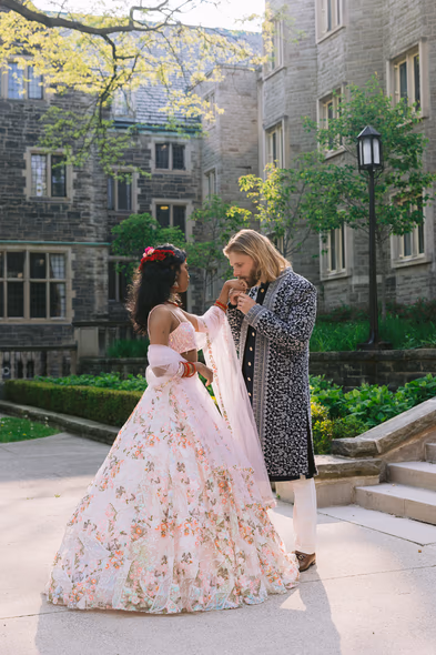 Couple posing for a Trinity College engagement photo